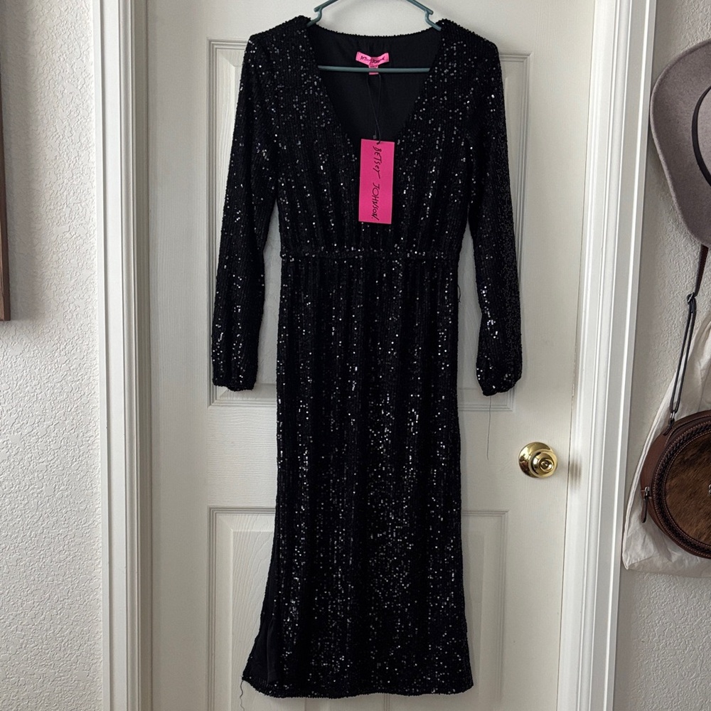 Betsey Johnson Black Sequin Long Sleeve Dress